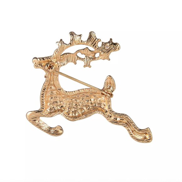 Rudolph the Rednose Reindeer Crystal Pin - Christmas Holiday Brooch - Picture 2 of 4